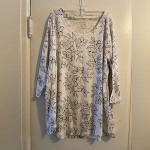 J Jill Luxe Supima A Line Tunic White Gray Black Floral Pattern Size Extra Large